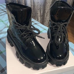 Never worn shiny black platform combat boots